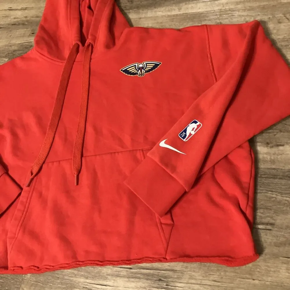 Nike NBA New Orleans Pelicans Red Cropped Hoodie Sweatshirt Womens Small 75th An
